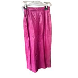 Vintage 80s NETO Fuchsia Leather Pencil Skirt